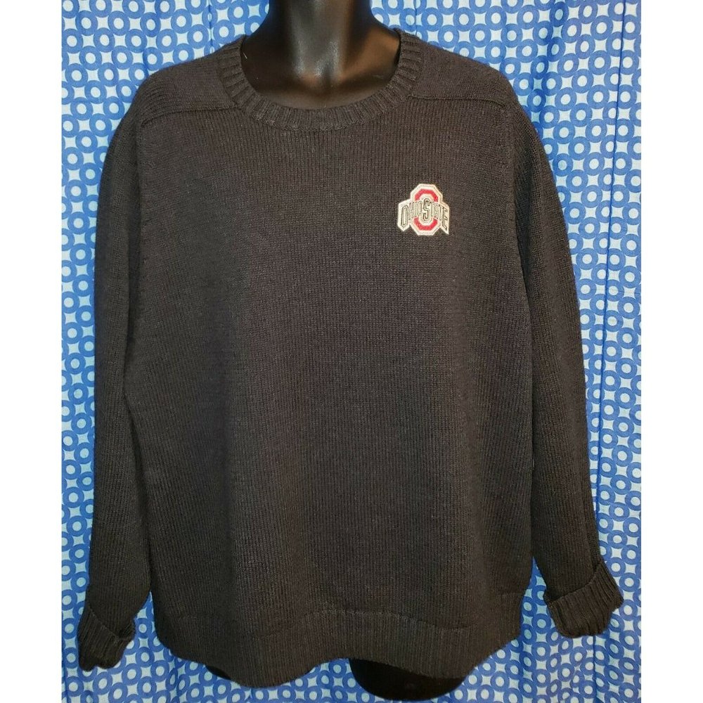 Ohio State Buckeyes Gray Lands End 100% Cotton Sweater Mens XL 46-48 Runs Short
